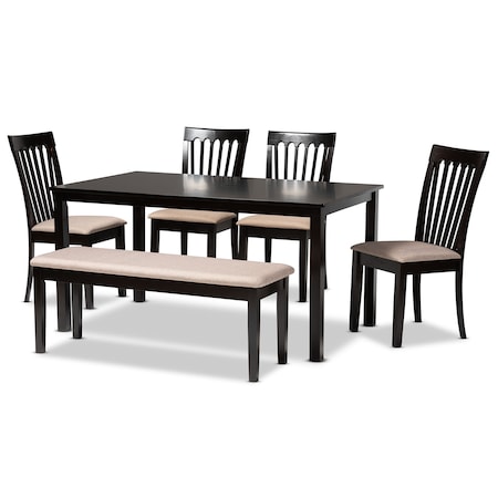 Baxton Studio Minette Sand Upholstered and Brown Finished Wood 6-Piece Dining Set 170-9397-10916-10519